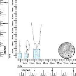 Gem Stone King 925 Sterling Silver Sky Blue Topaz and Diamond Pendant Earrings Set, 13.37 Cttw Emerald Cut, Gemstone Birthstone with 18 Inch Silver Chain
