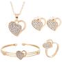 4 Pcs/Set Heart Pendant Necklace Crystal Stud Earrings Shiny Heart Bracelet Love Heart Rings Set Cubic Zirconia Love Heart Couple Jewelry Gift Set Classic Heart Jewelry Set for Women Girls