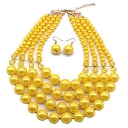 Halawly 5 Colors Statement Beaded Layered Strands Resin Big Simulated Pearls Multi Strand 4 Layer Collar Evening Necklace