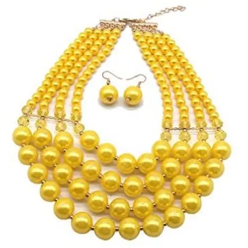 Halawly 5 Colors Statement Beaded Layered Strands Resin Big Simulated Pearls Multi Strand 4 Layer Collar Evening Necklace Halawly 5 Colors Statement Beaded Layered Strands Resin Big Simulated Pearls Multi Strand 4 Layer Collar Evening Necklace