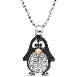 Spinningdaisy Silver Plated Round Body Cute Black Penguin Necklace