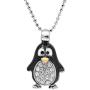 Spinningdaisy Silver Plated Round Body Cute Black Penguin Necklace