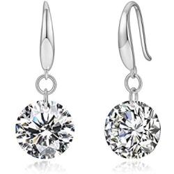 Drop Dangle Earrings 8MM 2ct CZ Cubic Zirconia 14K White Gold Plated With Hypoallergenic Hook Gorgeous Gift for Women and Girls