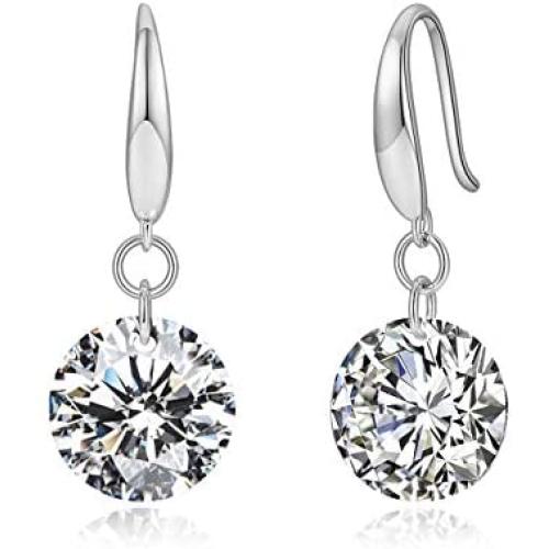 Drop Dangle Earrings 8MM 2ct CZ Cubic Zirconia 14K White Gold Plated With Hypoallergenic Hook Gorgeous Gift for Women and Girls
