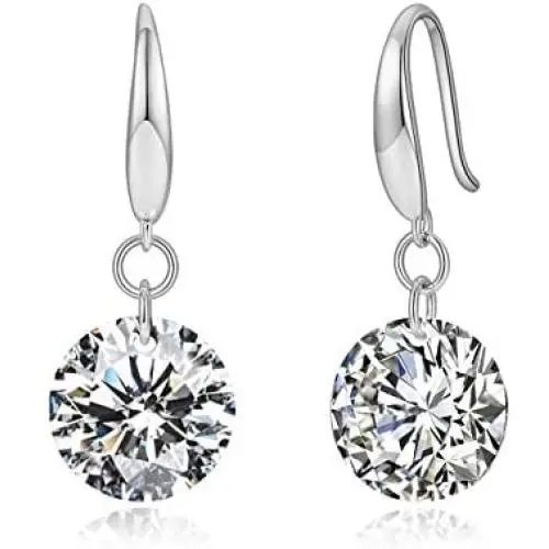 Drop Dangle Earrings 8MM 2ct CZ Cubic Zirconia 14K White Gold Plated With Hypoallergenic Hook Gorgeous Gift for Women and Girls