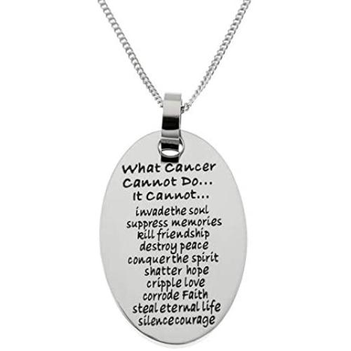 Joyful Sentiments Inspirational Jewelry Stainless Steel What Cancer Cannot Do Oval Pendant Necklace