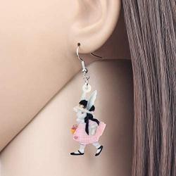 DUOWEI Cute Acrylic Easter Bunny Rabbit Earrings Cute Basket Easter Eggs Drop Dangle Jewelry with Love Message for Women Teens Girls Holidays Gifts