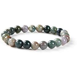 Natural Indian Agate Gemstone Bracelet 7 inch Stretchy Chakra Gems Stones Healing Crystal Birthday Gift GB8-31
