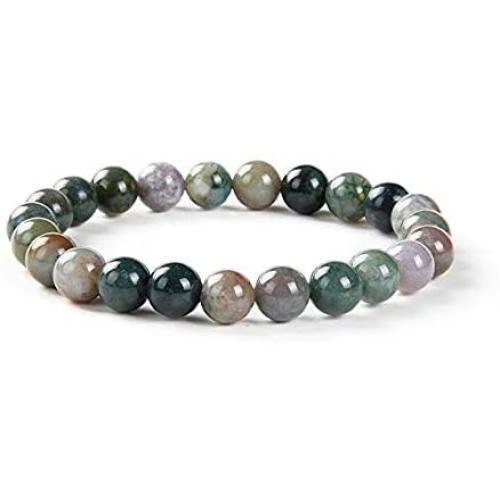 Natural Indian Agate Gemstone Bracelet 7 inch Stretchy Chakra Gems Stones Healing Crystal Birthday Gift GB8-31