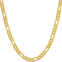Lifetime Jewelry 4mm Figaro Chain Necklace 24k Gold Plated for Men Women & Teens