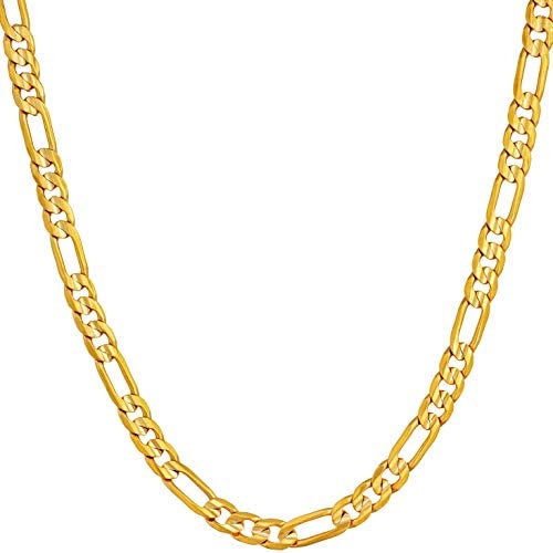 Lifetime Jewelry 4mm Figaro Chain Necklace 24k Gold Plated for Men Women & Teens