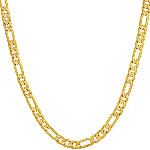 Lifetime Jewelry 4mm Figaro Chain Necklace 24k Gold Plated for Men Women & Teens Lifetime Jewelry 4mm Figaro Chain Necklace 24k Gold Plated for Men Women & Teens