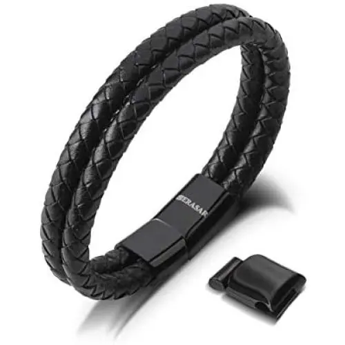 SERASAR | Premium Genuine Leather Bracelet for Men in Black | Magnetic Stainless Steel Clasp in Black, Silver and Gold | Exclusive Jewellery Box | Great Gift Idea SERASAR | Premium Genuine Leather Bracelet for Men in Black | Magnetic Stainless Steel Clasp in Black, Silver and Gold | Exclusive Jewellery Box | Great Gift Idea