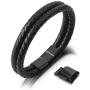 SERASAR | Premium Genuine Leather Bracelet for Men in Black | Magnetic Stainless Steel Clasp in Black, Silver and Gold | Exclusive Jewellery Box | Great Gift Idea