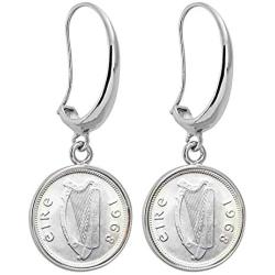 Irish Harp Coin Earrings | Silvertone Hook Style | Genuine Coin | Women’s Fashion Jewelry | Certificate of Authenticity - American Coin Treasures