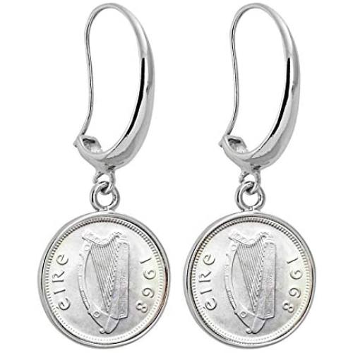 Irish Harp Coin Earrings | Silvertone Hook Style | Genuine Coin | Women’s Fashion Jewelry | Certificate of Authenticity - American Coin Treasures