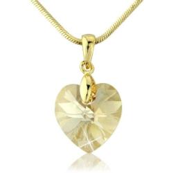 Swarovski Elements Champagne Colour Crystal Jewelry Heart Set - Bracelet Necklace Earrings - Gold Tone