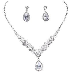 UDORA Crystal Necklace Earrings Bracelet Jewelry Sets for Bridal Bridesmaid Wedding Party