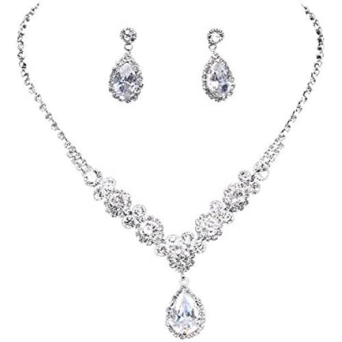UDORA Crystal Necklace Earrings Bracelet Jewelry Sets for Bridal Bridesmaid Wedding Party