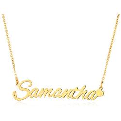 FAMARINE Custom Name Necklace, 18K Gold Plated Nameplate Personalized Jewelry Gift for Women Girl Dainty Necklace