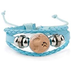 Womens Boy Dog Paws Print Glass Cabochon Bracelet Multicolor Pet Dog Footprint Leather Bracelets Jewelry Best Gift