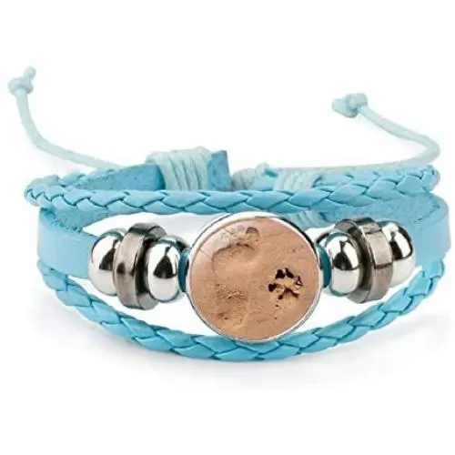 Womens Boy Dog Paws Print Glass Cabochon Bracelet Multicolor Pet Dog Footprint Leather Bracelets Jewelry Best Gift