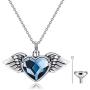 AOBOCO Angel Wing with Heart Urn Necklace for Ashes Sterling Silver Hold You in My Heart Cremation Memorial Keepsake Pendant with Heart Crystal