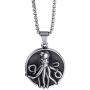 Elfasio Viking Pendant Necklace for Men Pirate Drakkar Ship Norse Sea Monster Octopus Tentacle Stainless Steel Both Sided Chain Vintage Jewelry