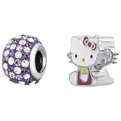 Hello Kitty Sterling Silver Crystal Charm Bead Set