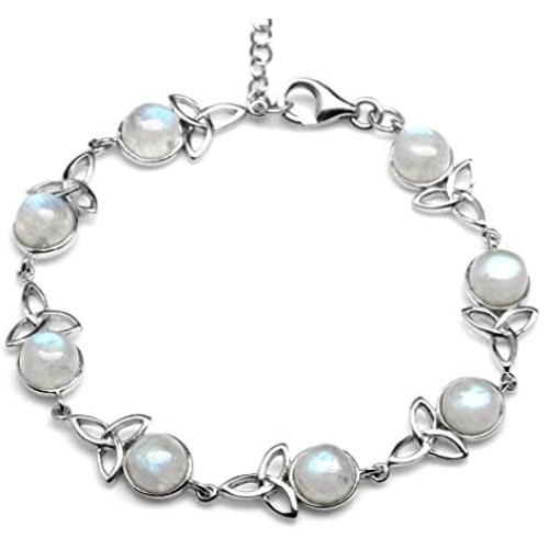 Silvershake Natural Moonstone 925 Sterling Silver Triquetra Celtic Knot 7 to 8.5 Inch Adjustable Bracelet