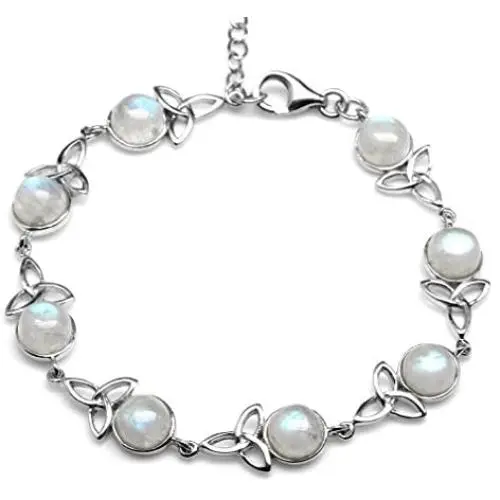 Silvershake Natural Moonstone 925 Sterling Silver Triquetra Celtic Knot 7 to 8.5 Inch Adjustable Bracelet Silvershake Natural Moonstone 925 Sterling Silver Triquetra Celtic Knot 7 to 8.5 Inch Adjustable Bracelet