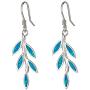 Sterling Silver Created Blue Opal Hawaiian Maile Leaf Dangle Earrings