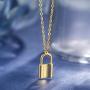 Van Chloe Punk Metal Style 925 Sterling Silver Gold Lock Pendant Necklace for Women Men Girls Jewelry Gift for Christmas (B-Gold)