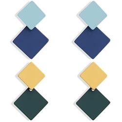 Korean version of the new paint geometric square earrings exaggerated fashion simple wild red earrings retro cold wind female