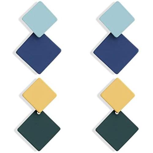 Korean version of the new paint geometric square earrings exaggerated fashion simple wild red earrings retro cold wind female