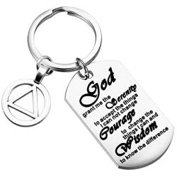 CENWA AA Recovery God Grant Me The Serenity Christian Prayer Dog Tag Keychain Sobriety Gift AA Symbol Keychain