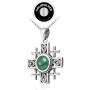 SolidSilver - Sterling Silver Byzantine Cross Pendant Necklace with Genuine Ancient Roman Glass or Crysocola Stone