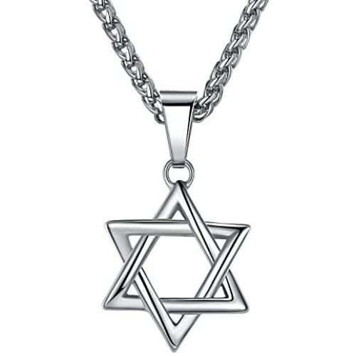 Stainless Steel Star of David Pendant Necklace, Unisex, 24'' Link Chain, hhp010