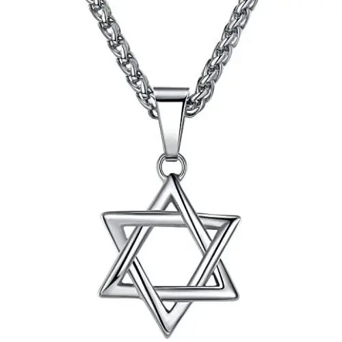 Stainless Steel Star of David Pendant Necklace, Unisex, 24'' Link Chain, hhp010 Stainless Steel Star of David Pendant Necklace, Unisex, 24'' Link Chain, hhp010