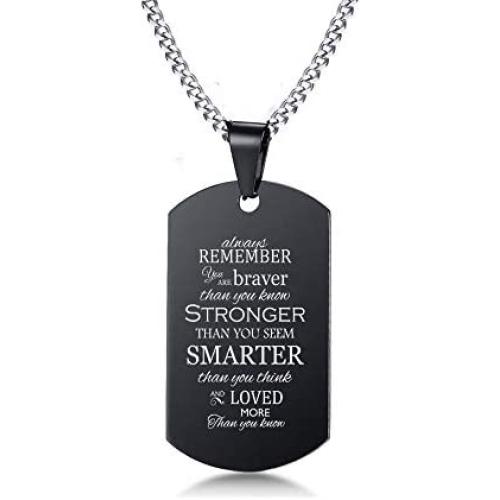 VNOX Always Remember You are Braver Than You Believe Inpsirational Jewelry Pendant Necklace Inspirational Sentiment Son Daughter Graduation Inspirationa Gift Form Father Mom