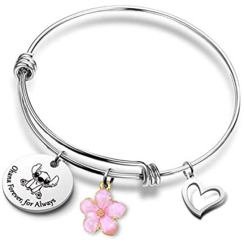 Ohana Bracelet Keychain Ohana Mean Ohana Jewelry with Hibiscus Flower Charm Gift for Women Girls