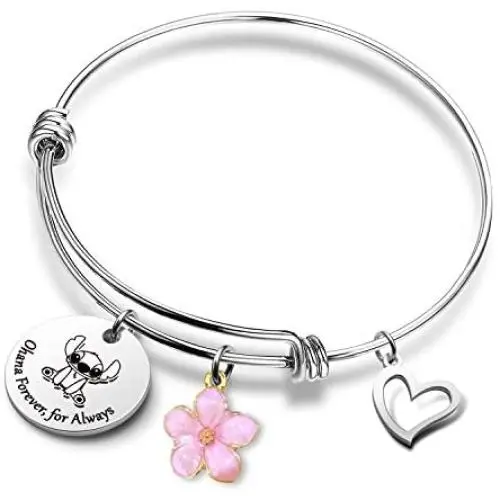 Ohana Bracelet Keychain Ohana Mean Ohana Jewelry with Hibiscus Flower Charm Gift for Women Girls