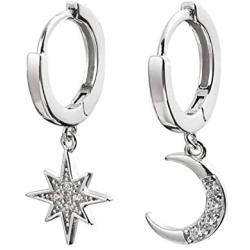 Kyerlyn Moon Star Earrings for Women 18k Gold/Silver Plated Crystal Moon Star Huggie Hoop Earrings with Charms CZ Diamond Drop Cartilage Earrings Simple Jewelry Gift for Birthday Christmas Day Valentines Day and Mothers Day