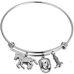 AKTAP Cowgirl Jewelry Cowboy Boot Charm Bracelet Horse Lover Gifts Cowgirl Gifts for Girls