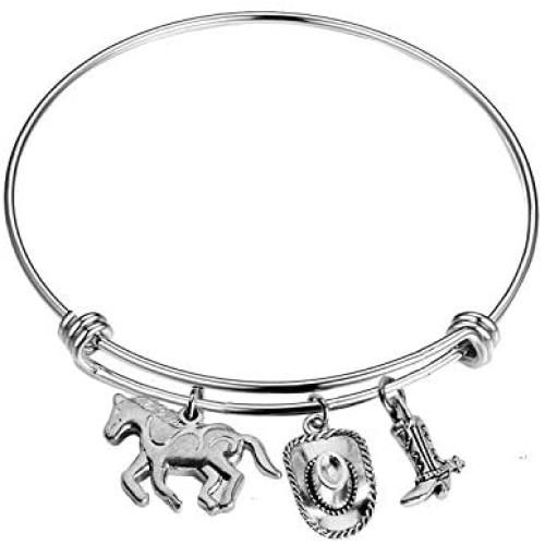 AKTAP Cowgirl Jewelry Cowboy Boot Charm Bracelet Horse Lover Gifts Cowgirl Gifts for Girls