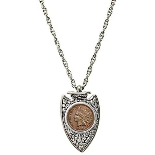 Indian Head Penny Silvertone Arrowhead Pendant