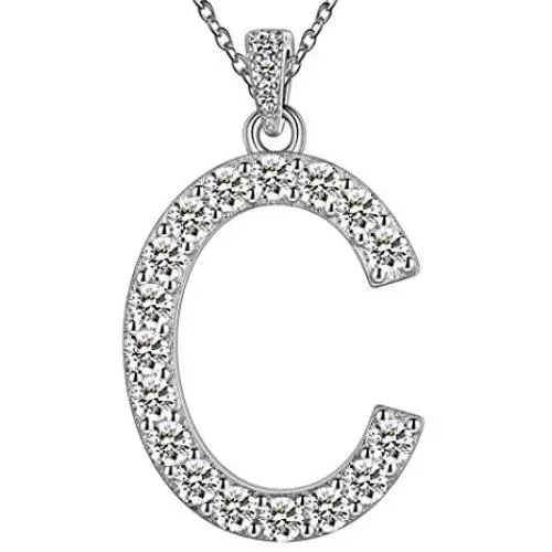 Cubic Zirconia Iced Out Initial Letter Necklace for Women Men 925 Sterling Silver Simulated Diamond Bling A to Z 26 Alphabet Pendant Necklace Bridesmaid Engagement Jewerly Gift