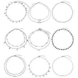 BBTO 9 Pieces Women Girls Layered Choker Necklace Sliver Layered Pendant Choker Jewelry Set (Style 1)