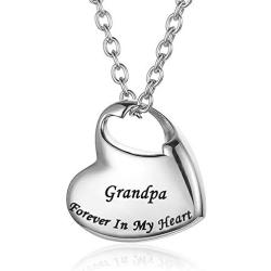 GISUNYE Cremation Urn Necklace for Ashes Urn Jewelry,Forever in My Heart Carved Stainless Steel Keepsake Waterproof Memorial Pendant for mom & dad with Filling Kit (Grandpa)…