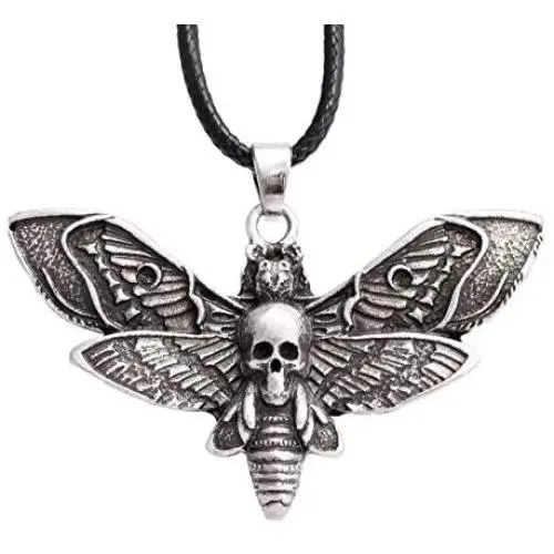 HAQUIL Skull Jewelry Alloy Skull Deaths-Head Hawkmoth Pendant Necklace with Leather Cord for Women and Girls, 19.8'' HAQUIL Skull Jewelry Alloy Skull Deaths-Head Hawkmoth Pendant Necklace with Leather Cord for Women and Girls, 19.8''